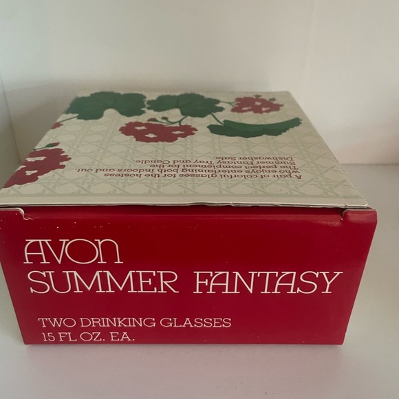 Vintage Avon “Summer Fantasy” Drinking Glasses Geranium Pattern 15oz Set Of 2 - Picture 7 of 7